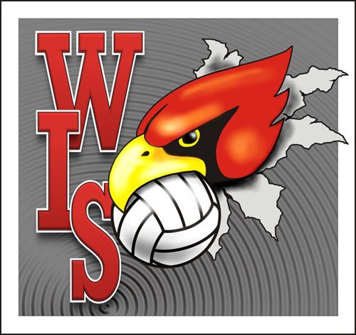 WIS Cardinal with a volleball in the cardinal